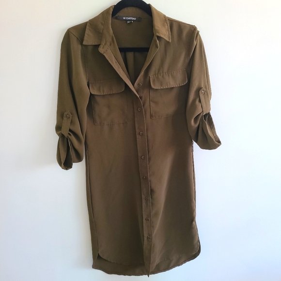 Xxs Le Chateau Oversized Olive Green Shirt Dress - Picture 2 of 5